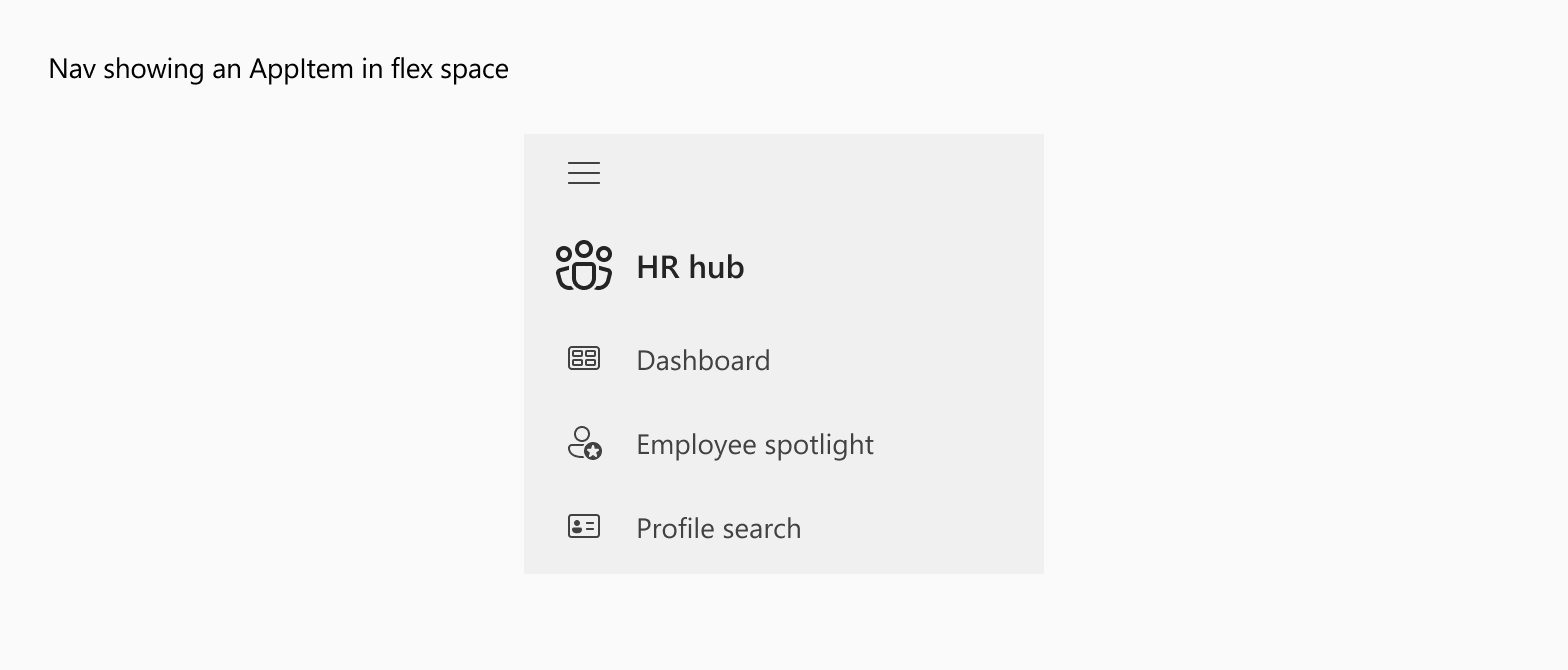 Nav showing an AppItem in flex space