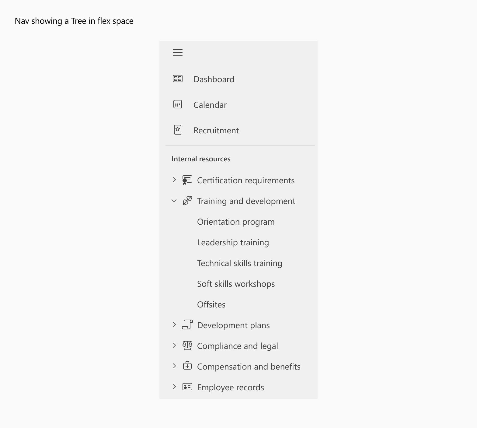 Nav showing a Tree in flex space